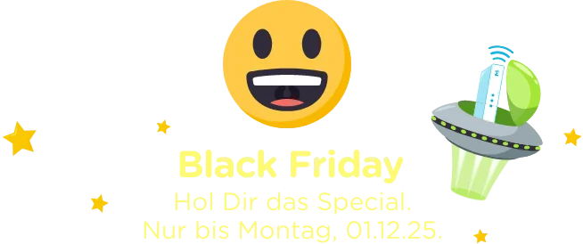 Hol Dir das Black Friday Special und sichere Dir die besonderen Tarife mit dauerhaftem Preis. Nur bis Montag, den 1. Dezember 2025 und nur auf dieser Webseite.